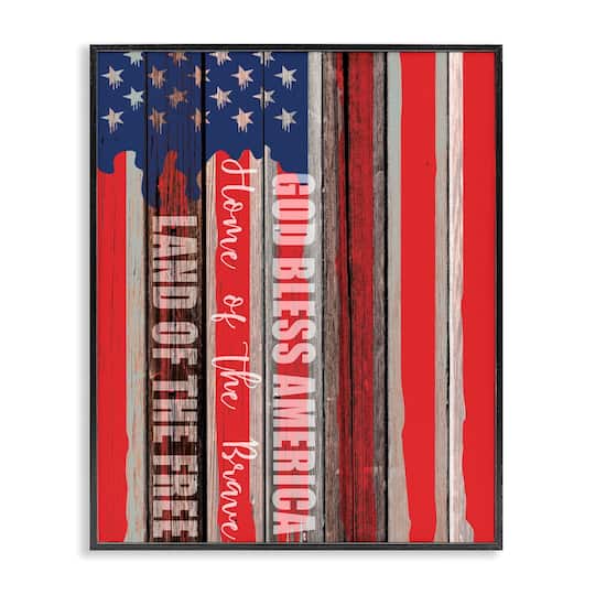 Stupell Industries God Bless America Wood Grain Flag Red White Blue Americana Framed Giclee Art